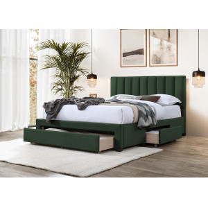 PLUME modern kárpitozott franciaágy tárolófiókokkal – sötétzöld – 160 × 200 cm