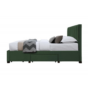PLUME modern kárpitozott franciaágy tárolófiókokkal – sötétzöld – 160 × 200 cm