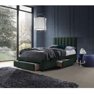 PLUME modern kárpitozott ágy fiókokkal – sötétzöld – 120 × 200 cm 120 cm