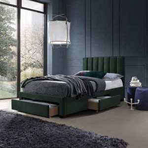 PLUME modern kárpitozott ágy fiókokkal – sötétzöld – 120 × 200 cm 120 cm
