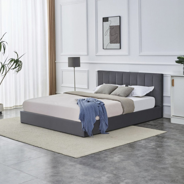 NIMBUS modern kárpitozott franciaágy ágyneműtartóval – szürke – 160 × 200 cm