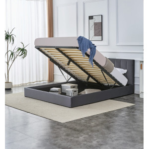 NIMBUS modern kárpitozott franciaágy ágyneműtartóval – szürke – 160 × 200 cm