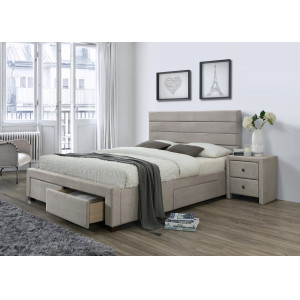 STOW modern kárpitozott franciaágy 4 tárolófiókkal – bézs / dió – 160 × 200 cm