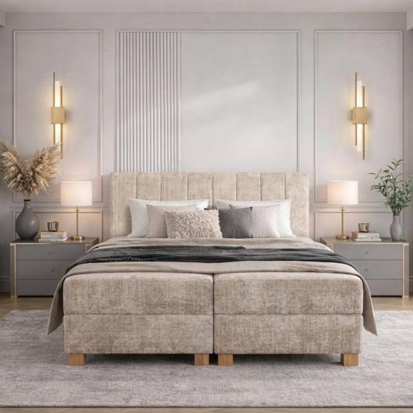 LOUNGE modern kontinentális franciaágy beépített matraccal – bézs – 160 × 200 cm