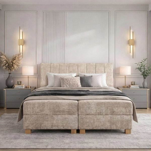 LOUNGE modern kontinentális franciaágy beépített matraccal – bézs – 160 × 200 cm