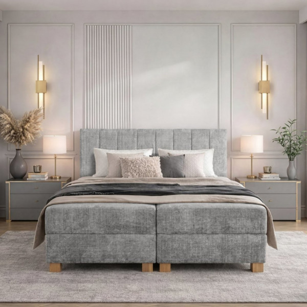 LOUNGE modern kontinentális franciaágy beépített matraccal – szürke – 160 × 200 cm