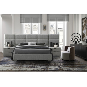 PANORAMA modern kárpitozott franciaágy extra széles fejtámlával – szürke – 160 × 200 cm