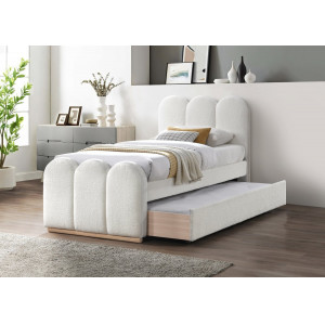 ELVERA modern kárpitozott ágy kihúzható pótággyal – krém – 90 × 200 cm