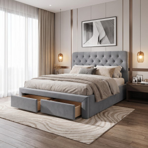 PILLOW modern kárpitozott franciaágy 2 tárolófiókkal – szürke – 160 × 200 cm Ágyak
