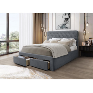 PILLOW modern kárpitozott franciaágy 2 tárolófiókkal – szürke – 160 × 200 cm