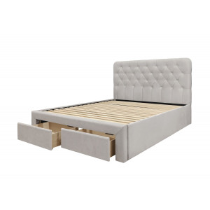 PILLOW modern kárpitozott franciaágy 2 tárolófiókkal – bézs – 160 × 200 cm