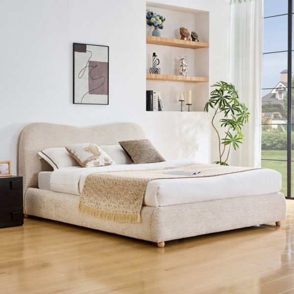 CURVE modern kárpitozott franciaágy – bézs – 160 × 200 cm