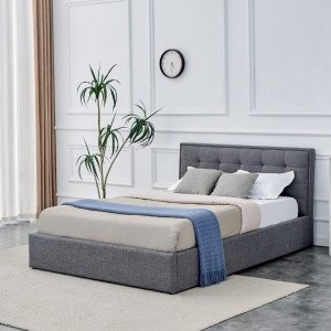 FOLD modern kárpitozott franciaágy ágyneműtartóval – szürke – 140 × 200 cm 140 cm