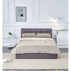 FOLD modern kárpitozott franciaágy ágyneműtartóval – szürke – 140 × 200 cm