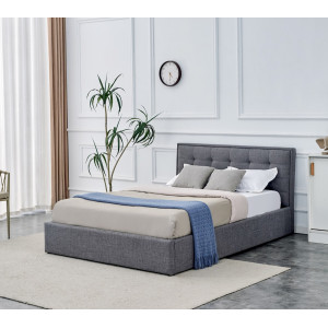FOLD modern kárpitozott franciaágy ágyneműtartóval – szürke – 140 × 200 cm