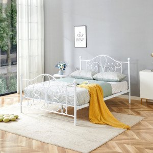 LOOP dekoratív fém franciaágy – fehér – 140 × 200 cm 140 cm