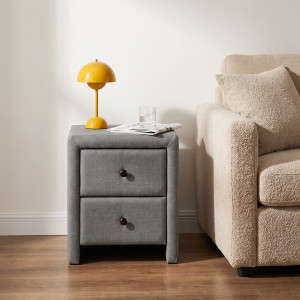 SOFTBOX modern kárpitozott éjjeliszekrény 2 fiókkal – szürke Éjjeliszekrények