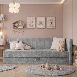 SNOOZE kárpitozott ágy beépített matraccal és ágyneműtartóval – szürke – 90 × 200 cm Ágyak
