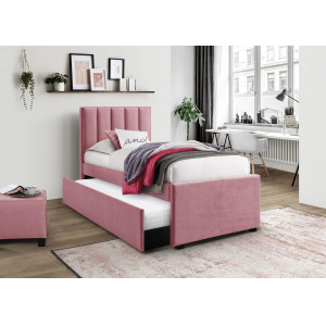 BUDDY modern kárpitozott ágy kihúzható pótággyal – rózsaszín – 90 × 200 cm