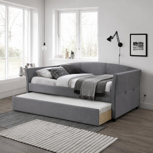 DUO modern kárpitozott ágy kihúzható pótággyal – szürke – 90 × 200 cm