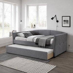 DUO modern kárpitozott ágy kihúzható pótággyal – szürke – 90 × 200 cm Ágyak
