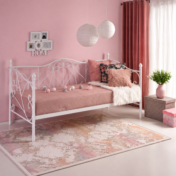LACE dekoratív fém ágy – fehér – 90 × 200 cm