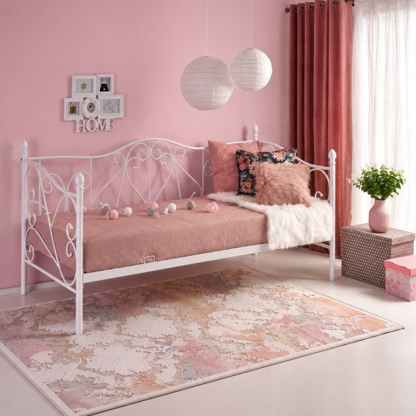 LACE dekoratív fém ágy – fehér – 90 × 200 cm