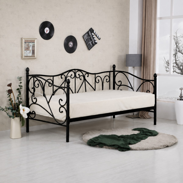 LACE dekoratív fém ágy – fekete – 90 × 200 cm