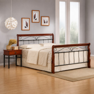 FIONA dekoratív franciaágy – antik cseresznye / fekete – 160 × 200 cm Ágyak