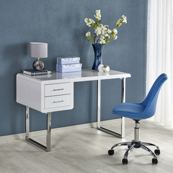 GLOSS modern íróasztal 2 fiókkal – fehér / króm – 120 cm