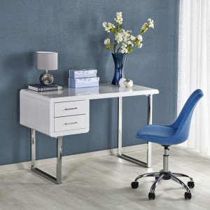 GLOSS modern íróasztal 2 fiókkal – fehér / króm – 120 cm HALMAR