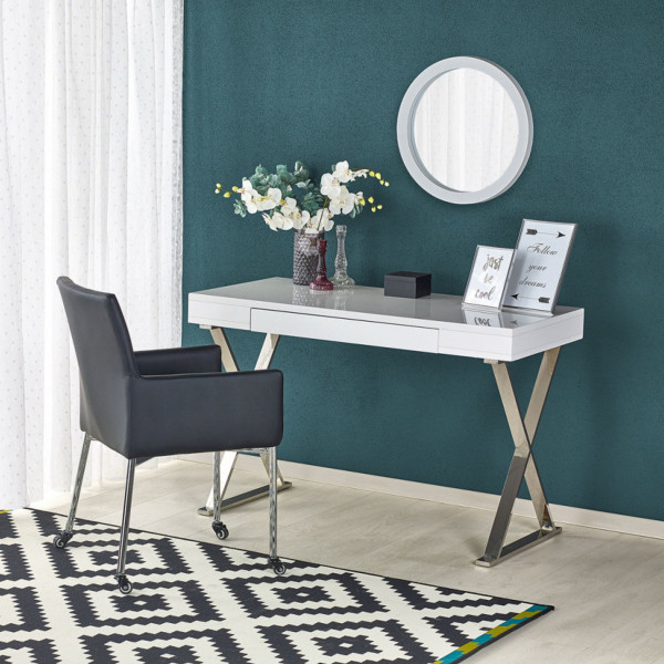 SHINE modern íróasztal fiókkal – fehér / króm – 120 cm