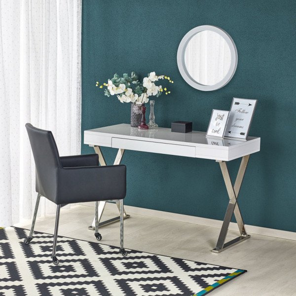 SHINE modern íróasztal fiókkal – fehér / króm – 120 cm