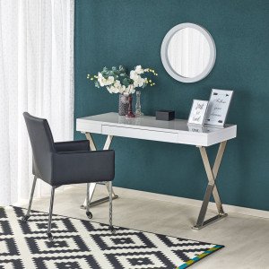 SHINE modern íróasztal fiókkal – fehér / króm – 120 cm HALMAR