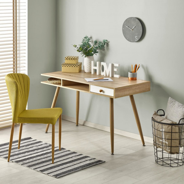 NORDIC modern íróasztal fiókkal és polcokkal – tölgy / fehér – 120 cm