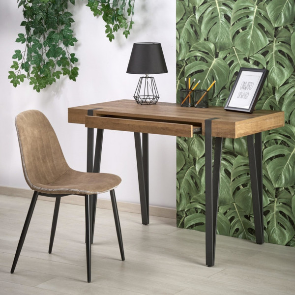 CRAFT modern loft íróasztal fiókkal – méz dió / fekete – 110 cm