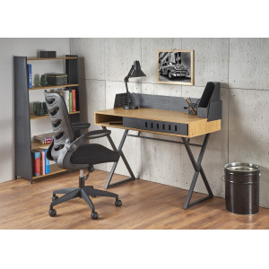 LOFTY modern loft íróasztal polccal – Golden tölgy / fekete – 110 cm