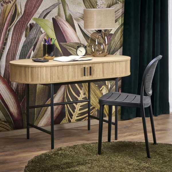 POD modern ovális íróasztal tárolókkal –  tölgy / fekete – 120 cm