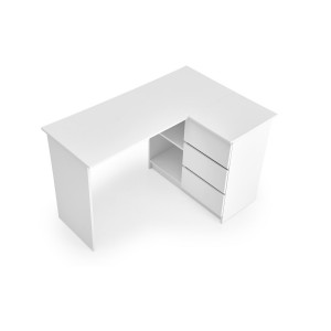 CORNER modern sarok íróasztal 3 fiókkal és polcokkal – fehér – 124 cm