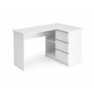 CORNER modern sarok íróasztal 3 fiókkal és polcokkal – fehér – 124 cm
