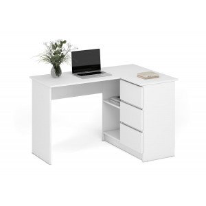 CORNER modern sarok íróasztal 3 fiókkal és polcokkal – fehér – 124 cm HALMAR