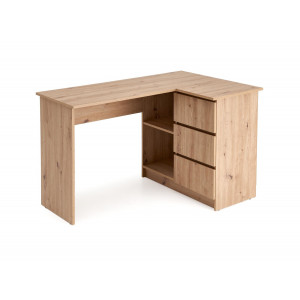 CORNER modern sarok íróasztal 3 fiókkal – tölgy – 124 cm