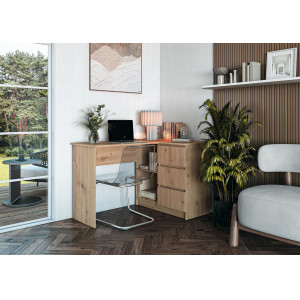 CORNER modern sarok íróasztal 3 fiókkal – tölgy – 124 cm