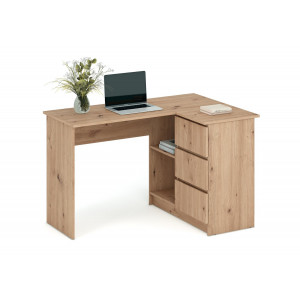 CORNER modern sarok íróasztal 3 fiókkal – tölgy – 124 cm