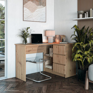CORNER modern sarok íróasztal 3 fiókkal – tölgy – 124 cm HALMAR