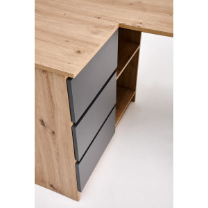 CORNER modern sarok íróasztal 3 fiókkal –  tölgy / grafit – 124 cm
