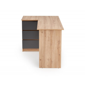 CORNER modern sarok íróasztal 3 fiókkal –  tölgy / grafit – 124 cm
