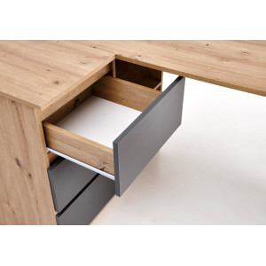 CORNER modern sarok íróasztal 3 fiókkal –  tölgy / grafit – 124 cm