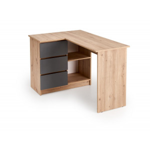 CORNER modern sarok íróasztal 3 fiókkal –  tölgy / grafit – 124 cm