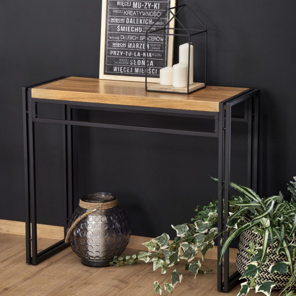 SLIM modern loft konzolasztal – arany tölgy / fekete – 90 cm